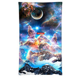 StonerDays Space Mountain themed polyester neck gaiter with vibrant cosmic print, front view