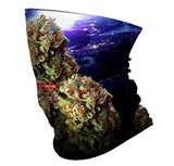StonerDays Space Nugs OG Neck Gaiter featuring cosmic backdrop and cannabis design, made of polyester.