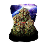 StonerDays Space Nugs Og Neck Gaiter featuring cosmic and cannabis design, made from polyester