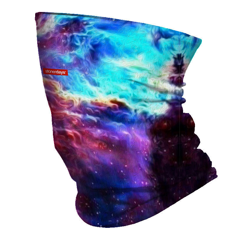 StonerDays vibrant galaxy print neck gaiter in polyester, side view on white background