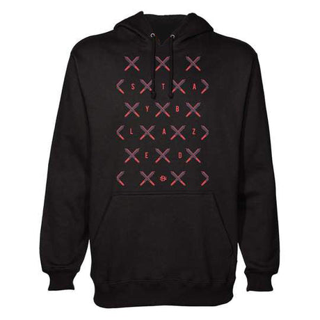 StonerDays Stay Blazed Crossjoint Hoodie in black with red design, front view on white background