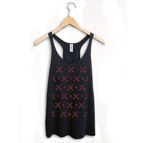 StonerDays Stay Blazed women's tank top in red on hanger, front view, cotton blend fabric, sizes S-XL