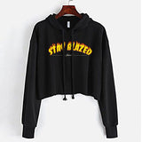 StonerDays Stay Blazed Flames Crop Top Hoodie for Women, Front View on White Background