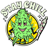 StonerDays Stay Chil White Tee graphic with smiling cannabis leaf design