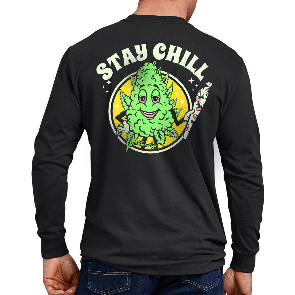 StonerDays Stay Chill Long Sleeve Shirt Rear View with Graphic Design on Black Cotton