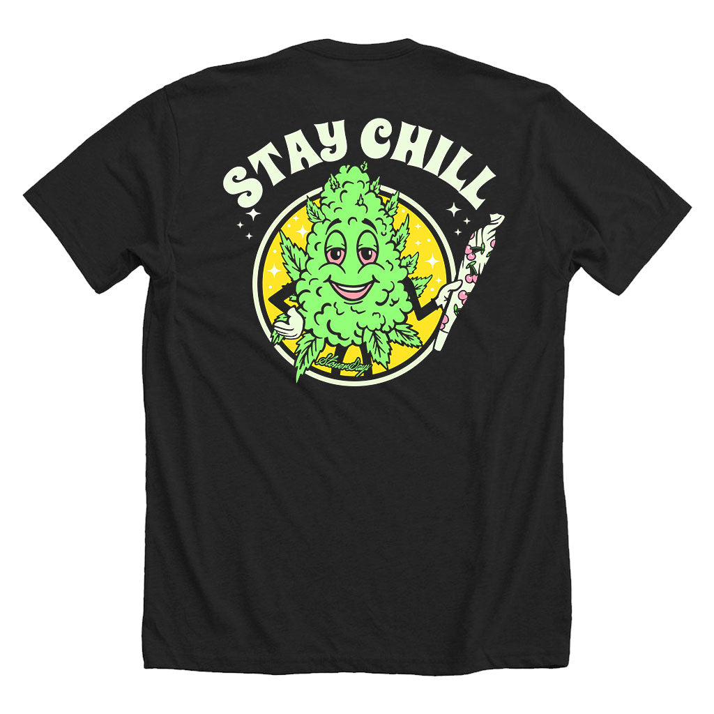 StonerDays Stay Chill Tee in black, rear view showcasing vibrant graphic design on cotton fabric