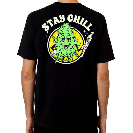 StonerDays Stay Chill Tee in black, rear view showing graphic design on cotton fabric