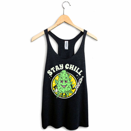 StonerDays Stay Chill Women's Racerback Tank in Rasta Colors on Hanger - Front View