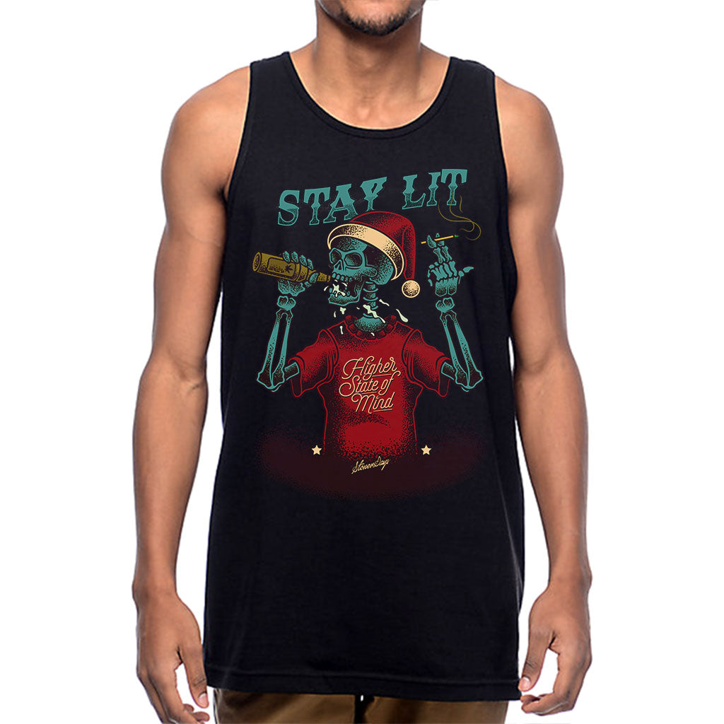 StonerDays Stay Lit Tank top featuring a skull design, available in sizes S to XXXL