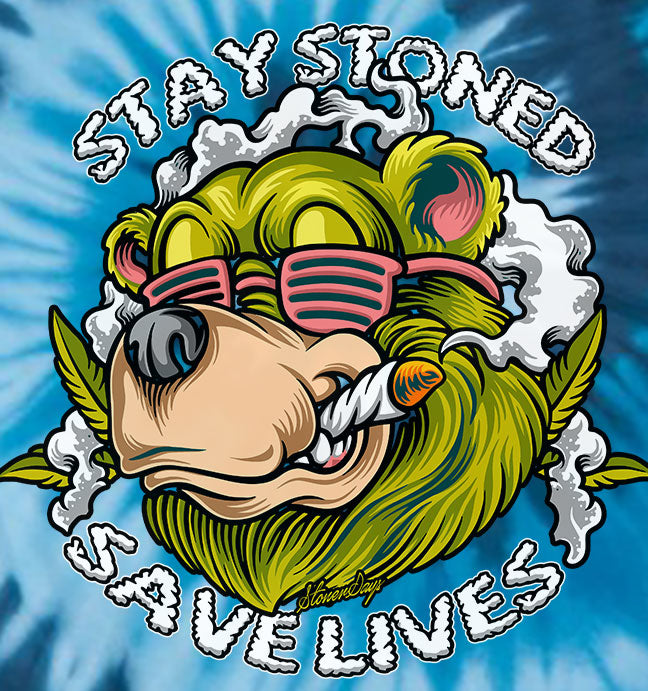StonerDays Stay Stoned Save Lives Tee in Blue Tie Dye with Chillum Design