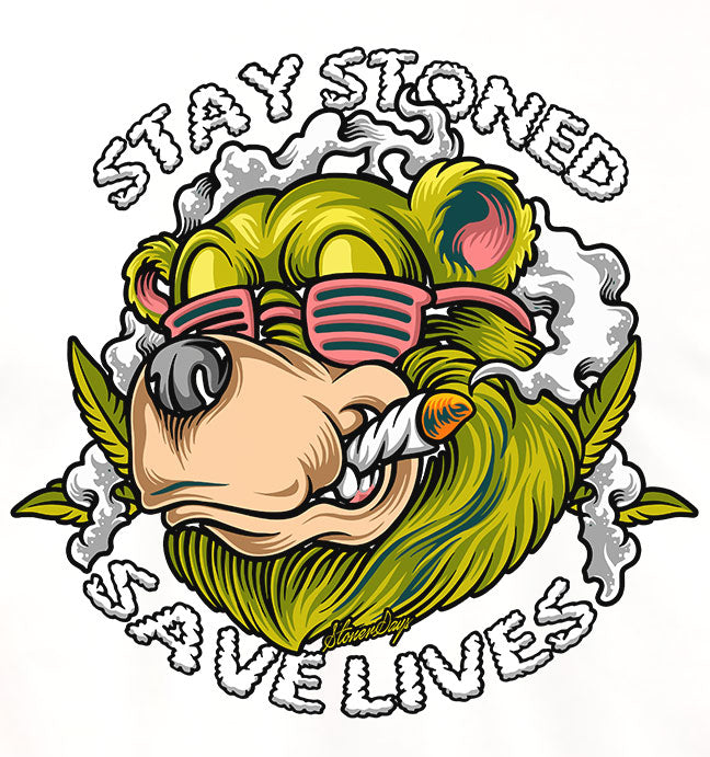 StonerDays Stay Stoned Save Lives Tee in White with Chillum Design, Front View