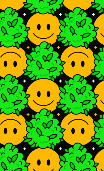 StonerDays Stay Weird Combo pattern with smiley faces and green leaf motifs