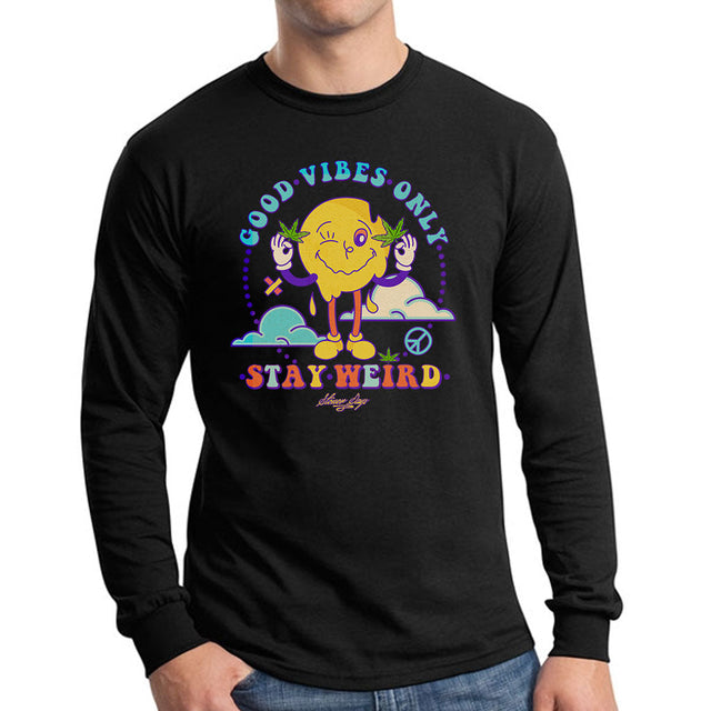 StonerDays Stay Weird Long Sleeve Shirt in Black - Front View on Model