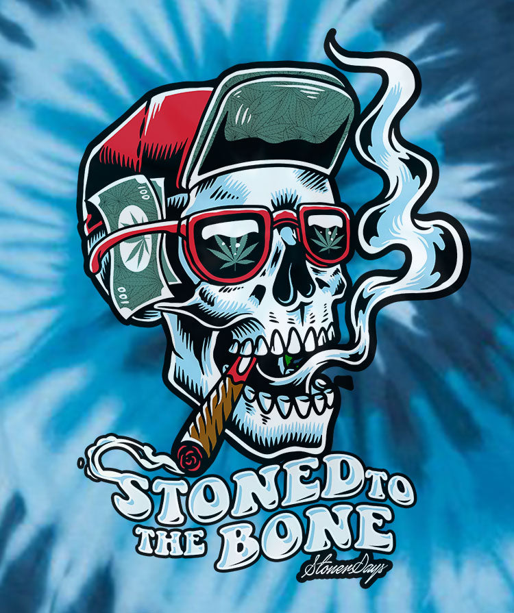 StonerDays Men's Blue Tie Dye Tee with Stoned to the Bone Graphic, Cotton Material