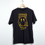 StonerDays Men's T-Shirt in Black with Yellow Logo, Front View on Hanger