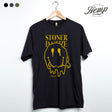 StonerDays Hemp Tee in Caviar Black featuring bold yellow graphic, front view on hanger