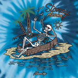 StonerDays Stoney Aloha Blue Tie Dye Tee featuring a relaxed skeleton graphic, front view on blue background