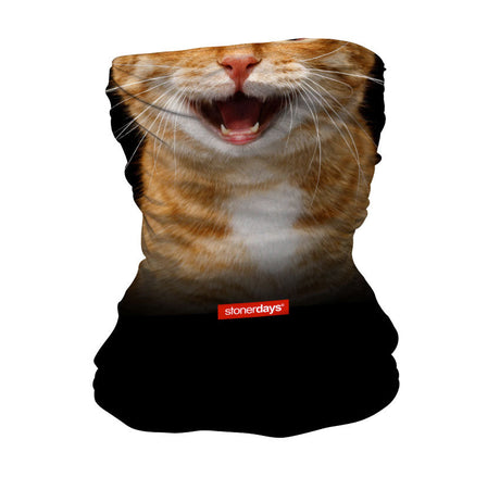 StonerDays Stoney Cat Neck Gaiter featuring a vibrant cat face design, made of polyester