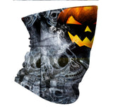 StonerDays Stoney Hollow Neck Gaiter featuring UV Reactive Orange Pumpkin design on gray background