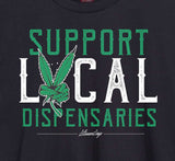 StonerDays Support Local Dispensaries Green Hemp Tee, close-up front view