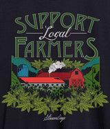 StonerDays Support Local Farmers black hemp tee with green farm graphics, front view