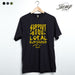 StonerDays Support Your Local Budtender black hemp tee on hanger, front view, sizes S to 3XL