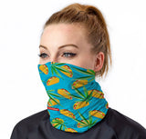 Front view of StonerDays Taco Tuesday Neck Gaiter with vibrant taco and leaf design, made of polyester