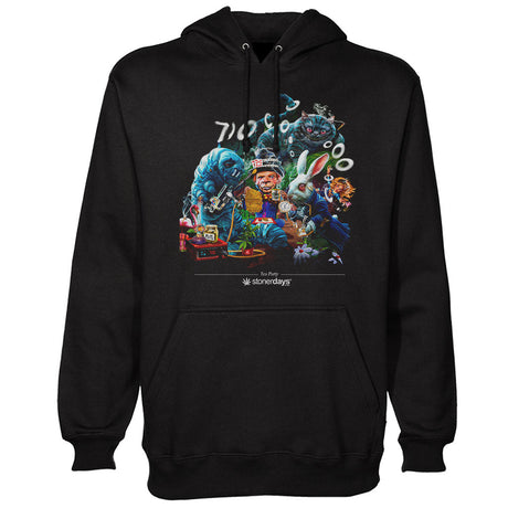 StonerDays Tea Party Hoodie in black with colorful dab straw design, available in sizes S-2XL