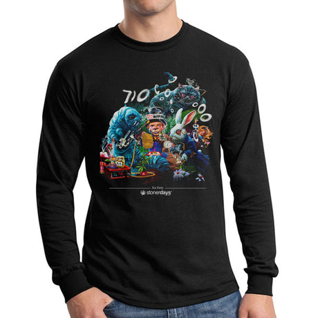 StonerDays Tea Party Long Sleeve Shirt featuring vibrant dab straw design, made of cotton, USA-made - front view