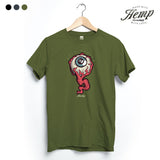 StonerDays The Red Eye Hemp T-shirt in Herb Green, front view on hanger