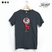 StonerDays The Red Eye Hemp T-shirt in Smoke Grey, featuring unique eye design, front view on hanger