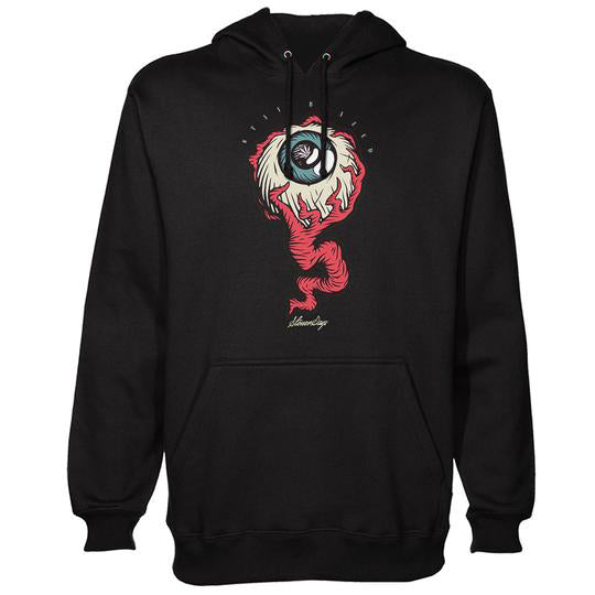 StonerDays The Red Eye Hoodie featuring vibrant eye design on black fabric, front view