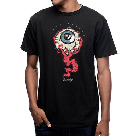 StonerDays The Red Eye Tee in black, front view on male model, sizes S to 3XL, 100% cotton