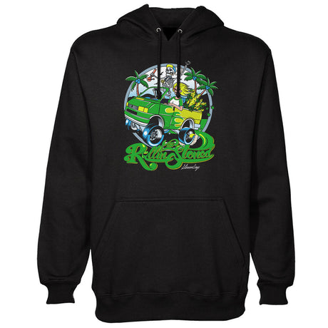 StonerDays Rollin Stoned Hoodie in teal with front view, featuring a vibrant graphic design, sizes S-XXL