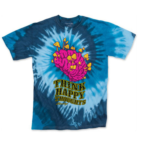 StonerDays Think Happy Thoughts Men's Tee in Blue Tie Dye, Front View on White Background