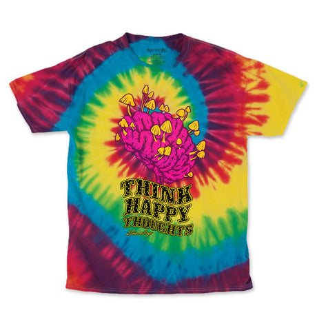StonerDays Men's Cotton Tee with Rainbow Tie Dye Design and Think Happy Thoughts Print