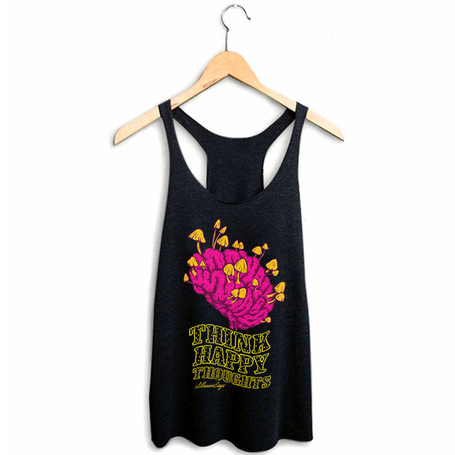 StonerDays Think Happy Thoughts Women's Racerback Tank Top in Black, Sizes S-XXL