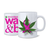 StonerDays Think Pink Support Combo featuring two white mugs with vibrant pink cannabis leaf design