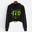 StonerDays Women's 420 Hoodie Crop Top in Black with Green Print, Front View