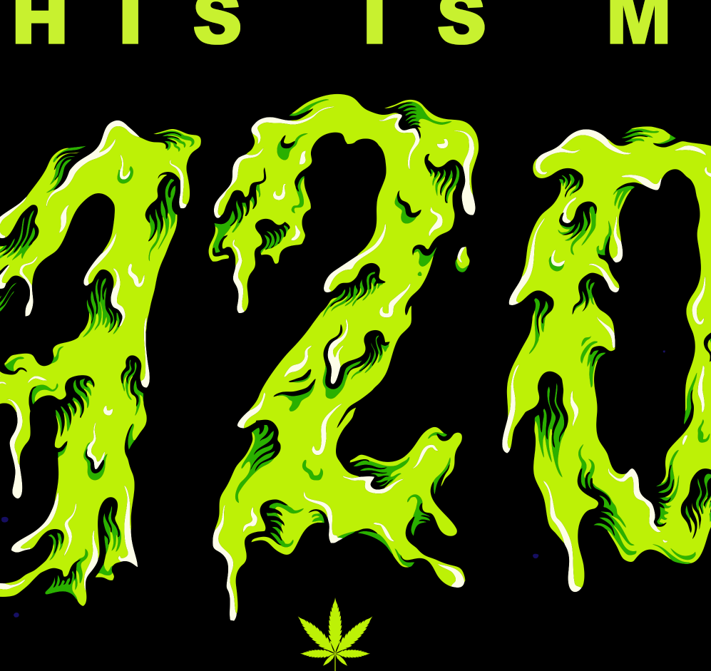 StonerDays Men's Green 420 T-Shirt with Dripping Numbers Design, Front View