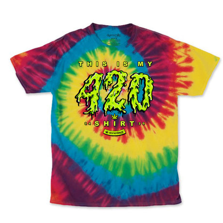 StonerDays 'This Is My 420 Shirt' in vibrant tie dye colors, front view on white background