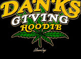 StonerDays Danksgiving Crop Hoodie design close-up with cannabis leaf graphic