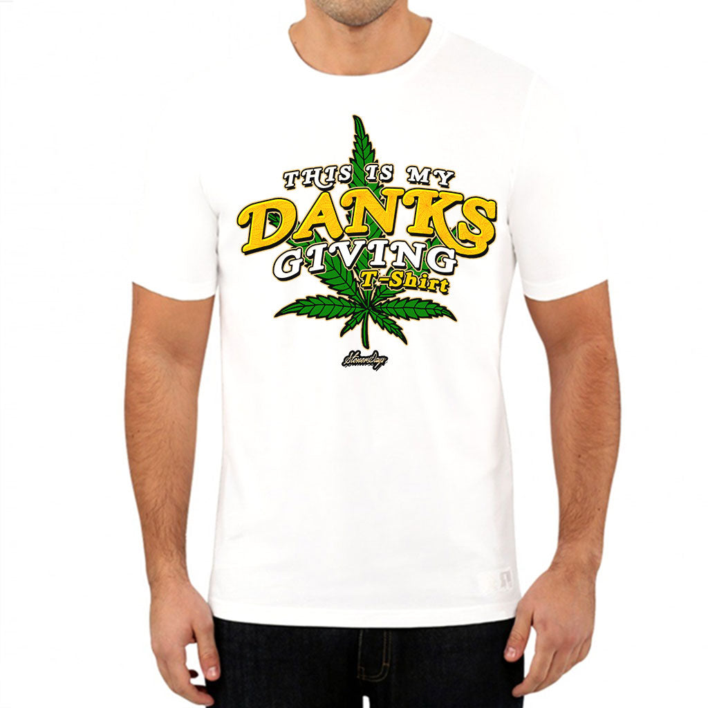 StonerDays white 'This Is My Danksgiving' T-shirt with bold graphic on front for men