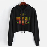 StonerDays black crop top hoodie with 'This Is My Four Twenty' print, front view, available in S-XL