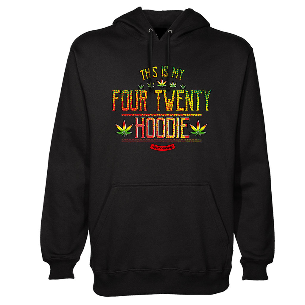 StonerDays black hoodie with 'This Is My Four Twenty' graphic, sizes S to 3XL