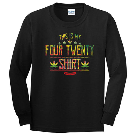 StonerDays Men's Long Sleeve Four Twenty Shirt in Green Cotton, USA Made, Front View
