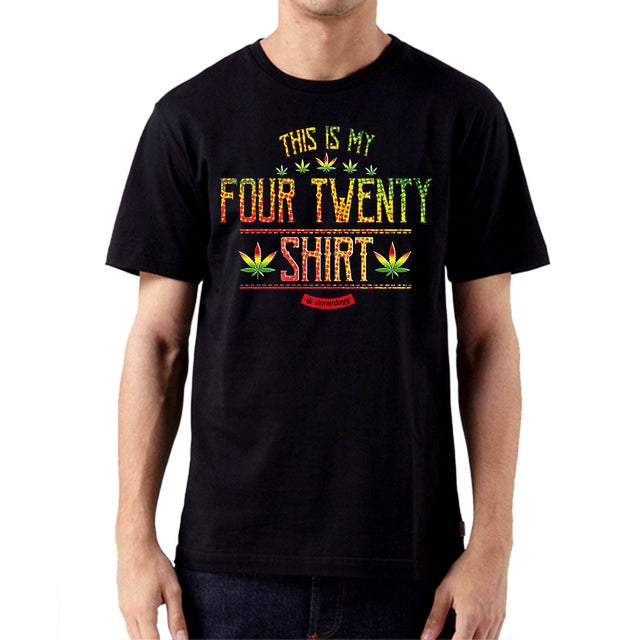 StonerDays 'This Is My Four Twenty Shirt' in black, front view on male model, sizes S-2XL available