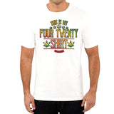 StonerDays white cotton tee with 'This Is My Four Twenty' graphic, front view on a male model