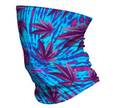 StonerDays Tie Dye Purp Gaiter featuring vibrant blue and purple leaf design, front view