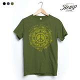 StonerDays 'Together We Are One' Hemp Tee in Herb Green with Psychedelic Yellow Print, Front View